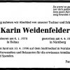 Weidenfelder Karin 1970-1996 Todesanzeige